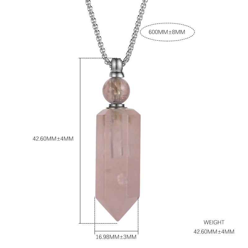 SHINYGEM Natural Powder Quartz Crystal Glass Necklace Popular Hexagonal Column Gold-Plated Chain Goddess Perfume Bottle Pendant