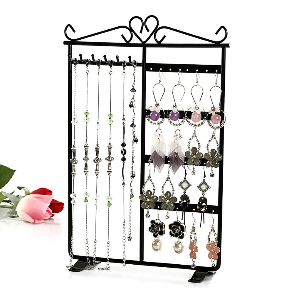 32 Holes 6 Hooks Iron Jewelry Display Rack Earring Holder  Jewelry Holder Ear Studs Stand Organizer Holder Display Showcase