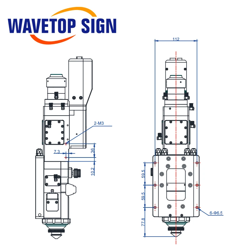 WaveTopSign WSX NC60 0-6kw Cabeça de corte a laser de fibra com foco automático 6000W QBH de alta potência para corte de metal