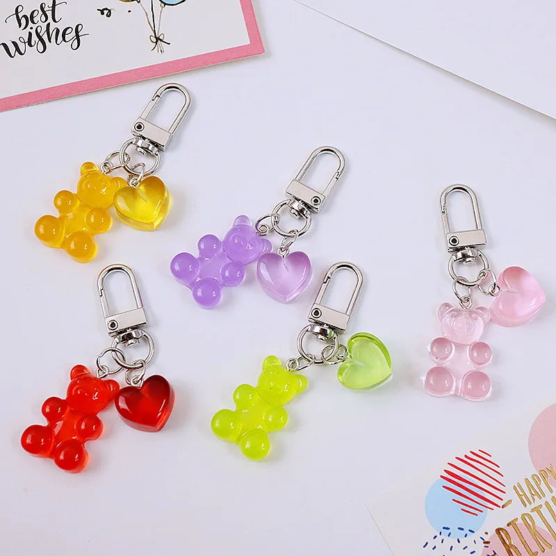 Resin Gummy Bear Keychain Candy Heart For Woman Color Animal Key Chain Earphone Cover Jewelry Party Friends