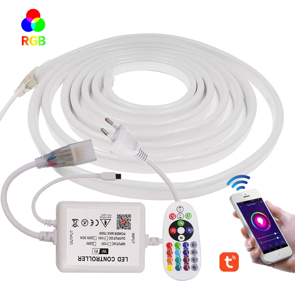 

WIFI RGB Neon Light 220V 110V Outdoor Waterproof Neon Ribbon Tape SMD5050 Flexible Led Strip Neon Sign Remote Control Neon Rope