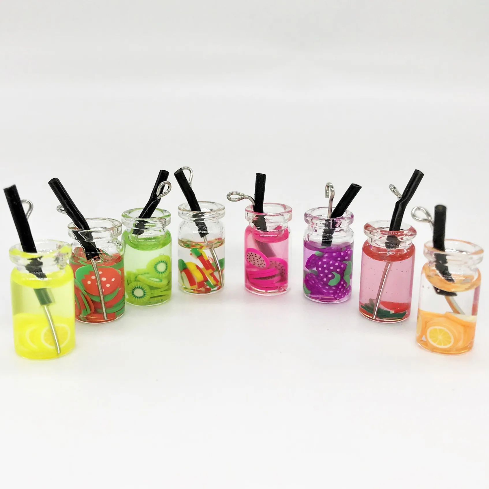 

6pcs Mini Glass Bottles With Fruit Clay Charms Pendant Beads For Jewelry Making DIY Earring Charms 25*11mm