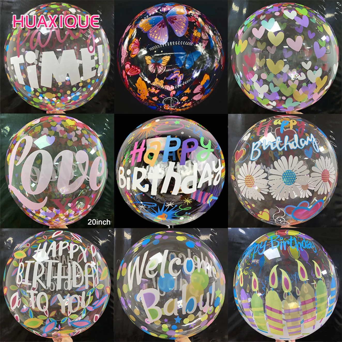 2pcs 20inch Transparent Bobo Clear Balloon Butterfly  Love Printing Helium Balloons Wedding Birthday Baby Shower party Decors