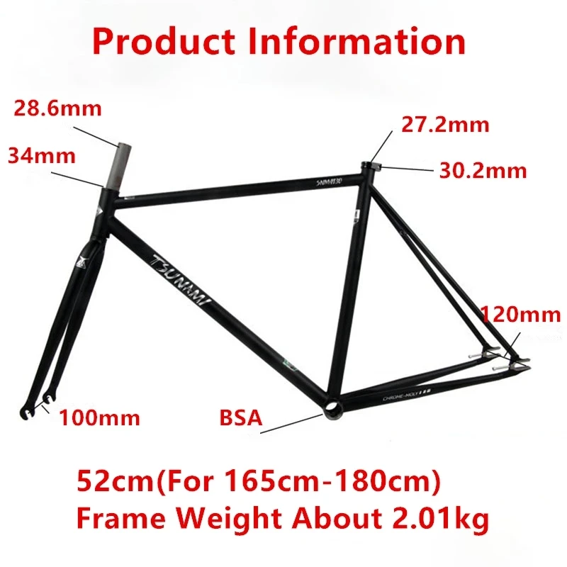 700C Bicycle Frame Chromium Molybdenum Steel Tsunami SNM4130 Fixed Gear Fixie Bike Frameset Cycling Parts