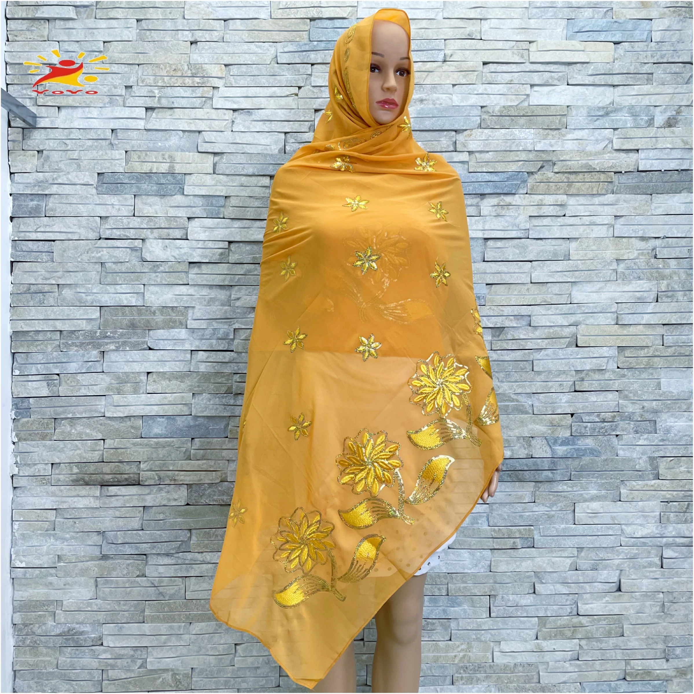 2022 TheLatest Dubai Hijab African Muslim Women\'s Scarf Premium Sequin Embroidery Chiffon Soft Fabric Islamic Cover