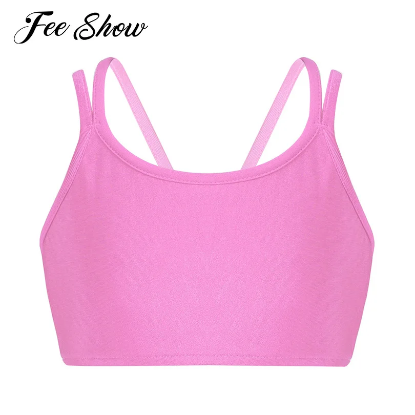 

Summer Kids Girls Sleeveless Workout Running Vest Dance Top Round Neck Solid Color Shoulder Straps Crop Tanks Sport Top Clothing