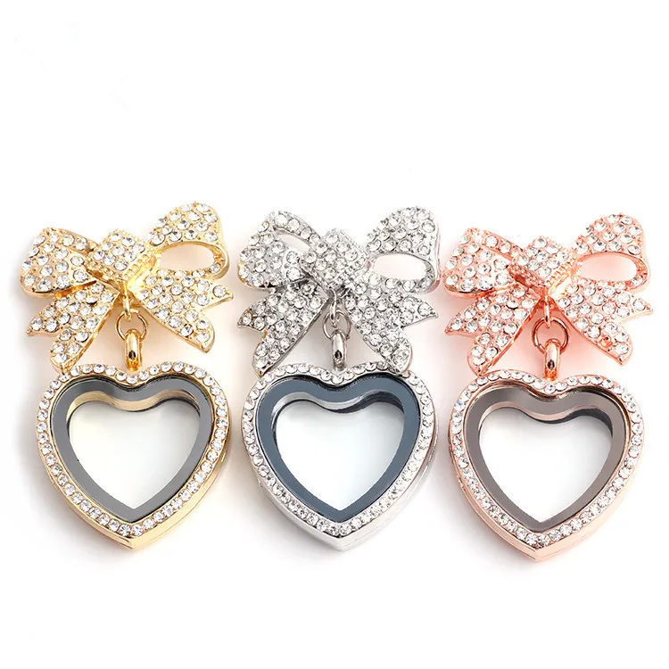 

10PCS Vintage Heart Locket Bowknot Flating Brooch Making Fit Women Party Gift Jewelry Supplies