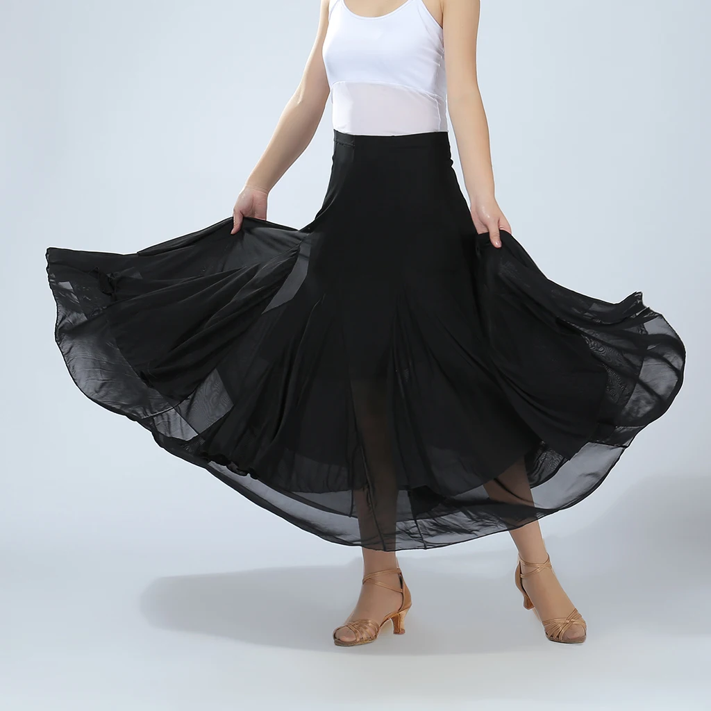 Lady Ballroom Dance Skirt valzer Flamenco Costume gonne da ballo moderne elastico in vita Big Swing abiti lunghi in tinta unita