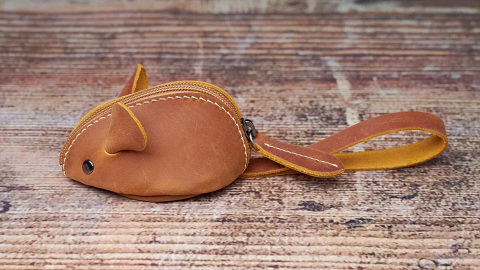 Vintage Mini Geldbörse Echtes Leder Kleine Geldbörse Männer Frauen Braun Mode Niedliche Maus Aufbewahrungstasche Trend Reißverschlusstasche NUPUGOO – Detail 8