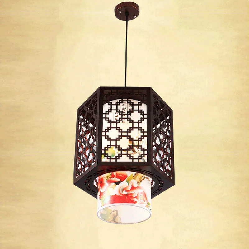 

Classical Chinese restaurant chandelier single head wood imitation sheepskin lamps teahouse dining decoration lamp