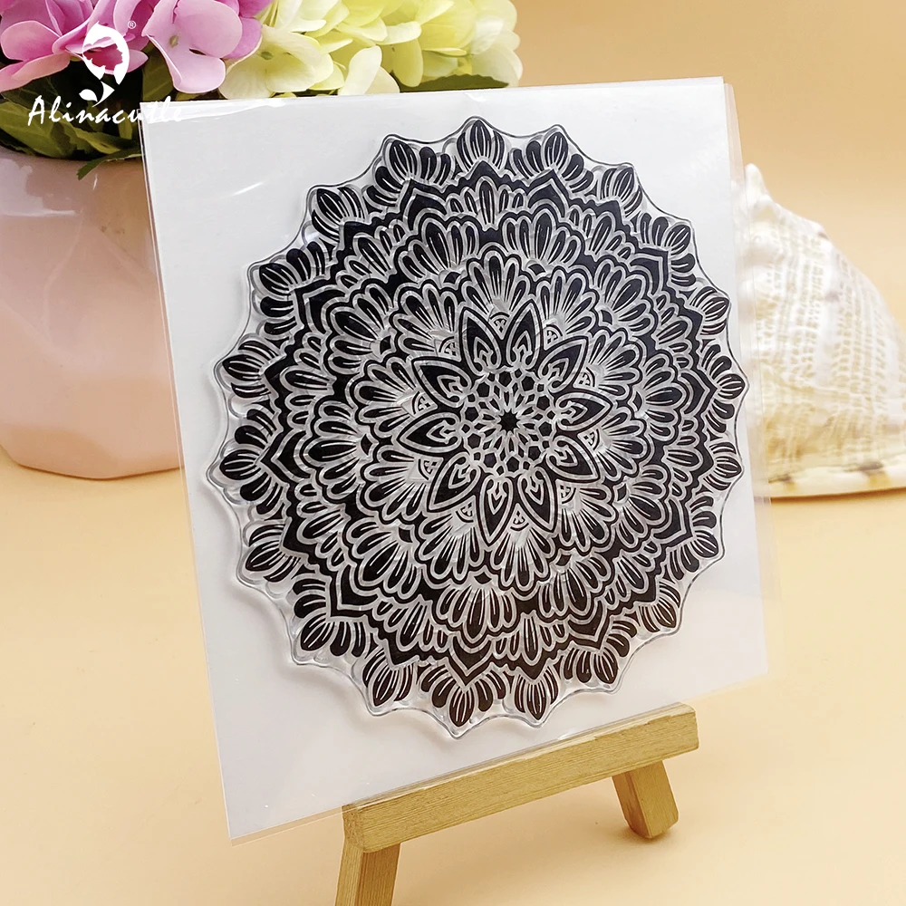 Alinacutle przezroczyste znaczki Vintage Mandala tło z kwiatami Scrapbooking karta papier do albumów rękodzieła gumowy przezroczysty silikonowy