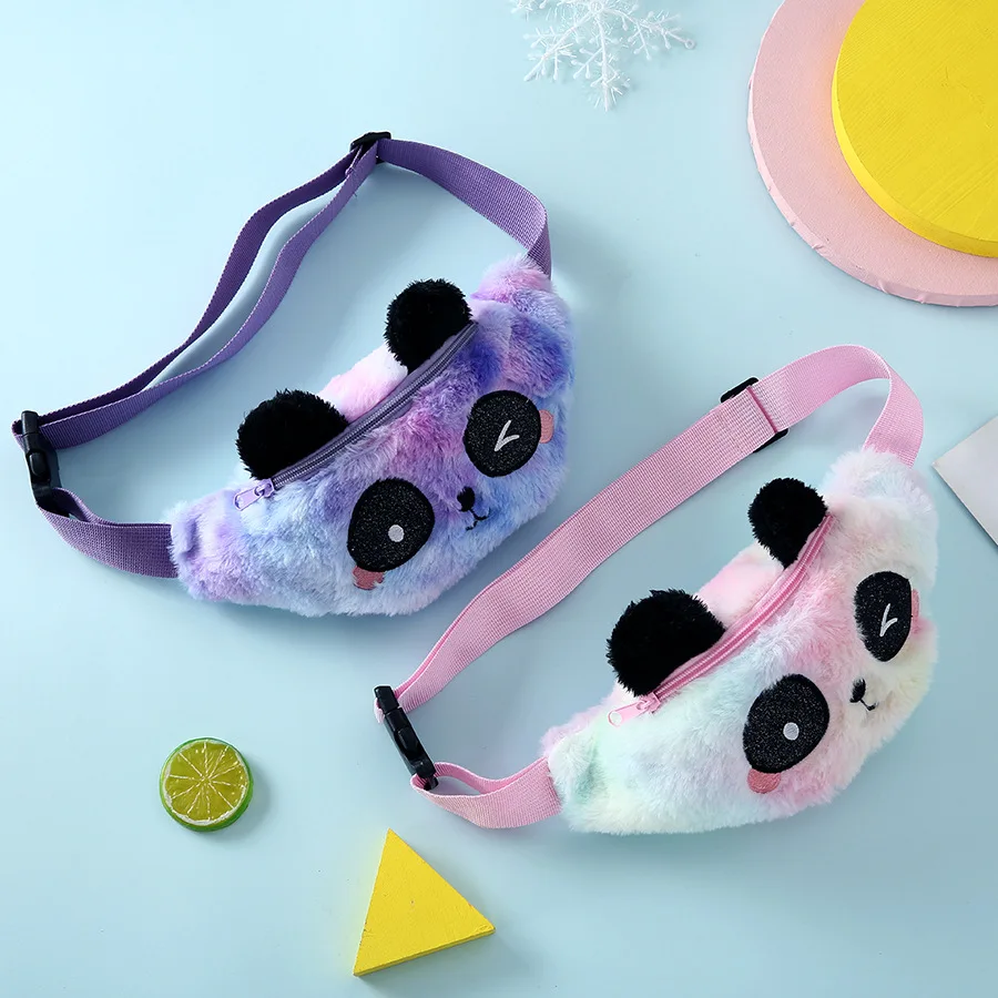 Children's Fanny Pack Girls Waist Bag Kids Plush Toys Cute Gradient Panda Chest Bag Cartoon Coin Purse Travel Chest Bag