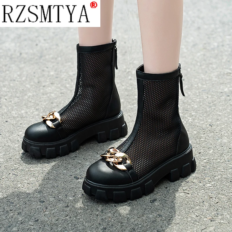 Breathable Mesh Hollow Sandals Plus Big Size 42 43 Summer Breathable Platform Boots Thick Sole Women Back Zipper Boots