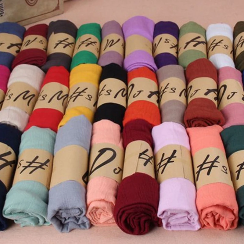 1pc Women Solid Color Long Scarf Wrap Vintage Cotton Linen Large Shawl Hijab Elegant