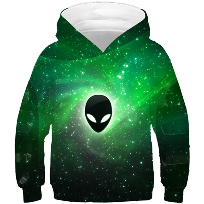 2020 Children Green Space Galaxy Design Hoodies Boys/Girl Funny Alien Ufo Printed 3D Sweatshirts Kids Hooded Clothes With Pocket