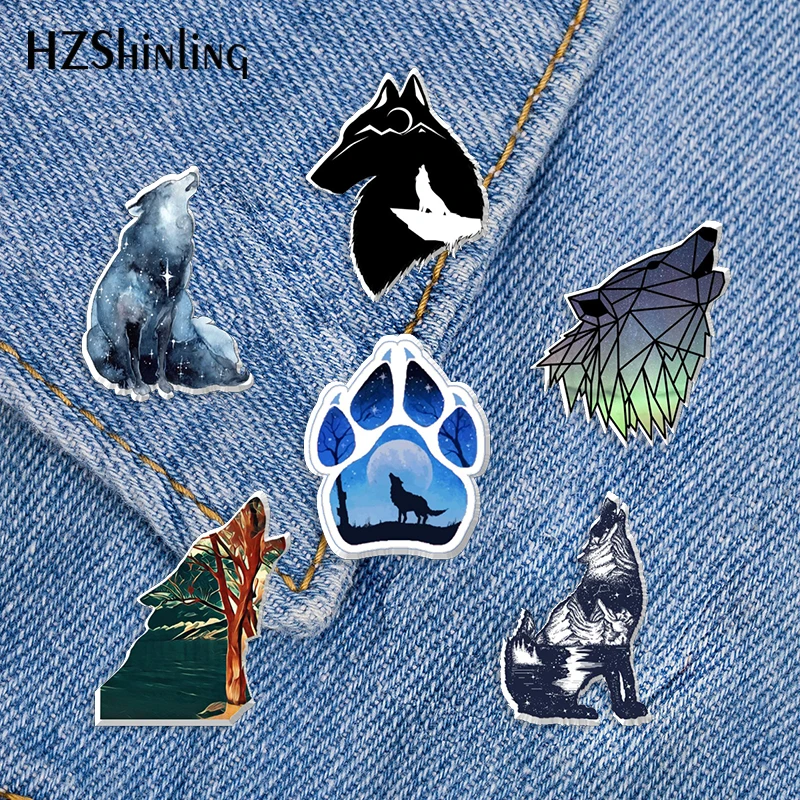 2021 New Howling Wolf Acrylic Lapel Pin Funny Epoxy Butterfly Clasp Pin Handmade Butterfly Brooch