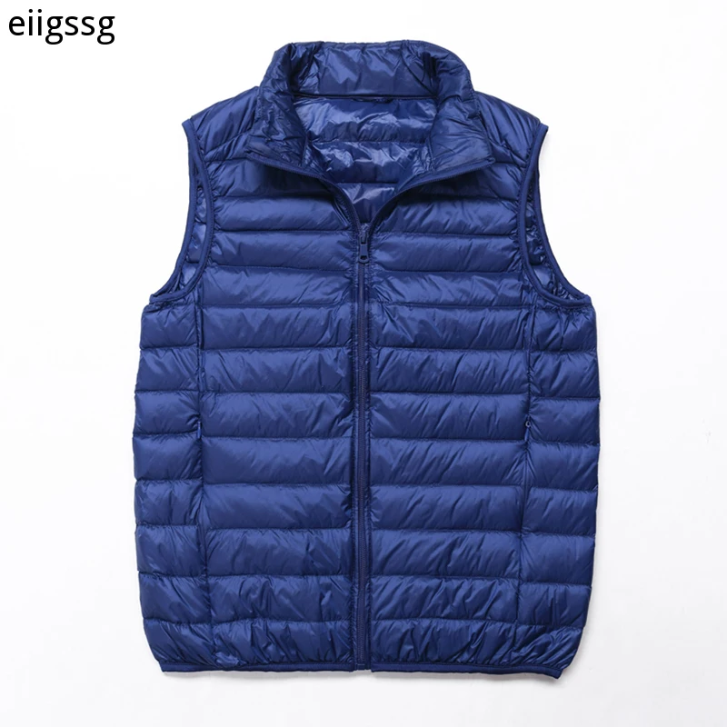 겨울 남자 다운 조끼 코트 Ultralight 민소매 Puffer 조끼 자켓 패션 스탠드 칼라 Windproof Duck Down 조끼