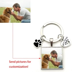 Custom DIY Dog Photo Keychain I Love Dog Glass Crystal Pendant Mini Heart Keychain square Key Man Girl Favorite Gift Souvenir