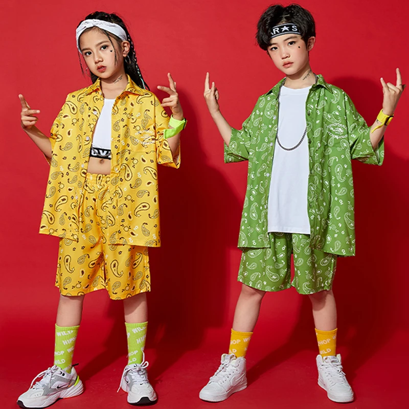 Ropa de Hip Hop para niños, camisas de manga corta, pantalones cortos informales para niños y niñas, traje de baile de Jazz, salón de baile, Ropa de baile moderna BL5989