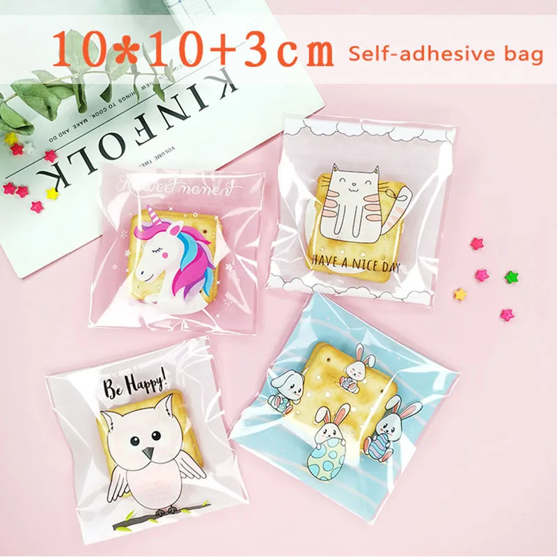 50pcs/lot Pink Frosted Elegant Rainbow Unicorn Cellophane Self Stick Cookies Plastic Bag Baptism Sugar Packaging Homemade Bag