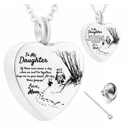 To My Daughter Heart Cremation Urn Necklace for Ashes Urn Jewelry, Carved Locket Stainless Steel Memorial Pendant From Mom& Dad