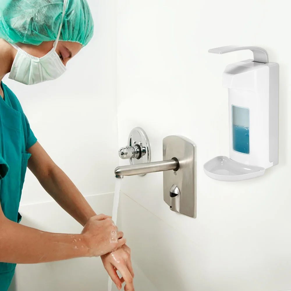 In Stock 1000ml Elbow Disinfection Dispenser Wall-Mounted Soap Dispenser Spray Hand Sterilizer Manual Type Medical Device image 4