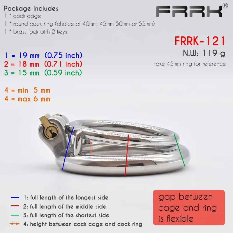 FRRK Double Penis Rings Cock Lock Male Chastity Cage Stainless Steel Bondage Device Restraint Sex Toys for Adutls 18 Training