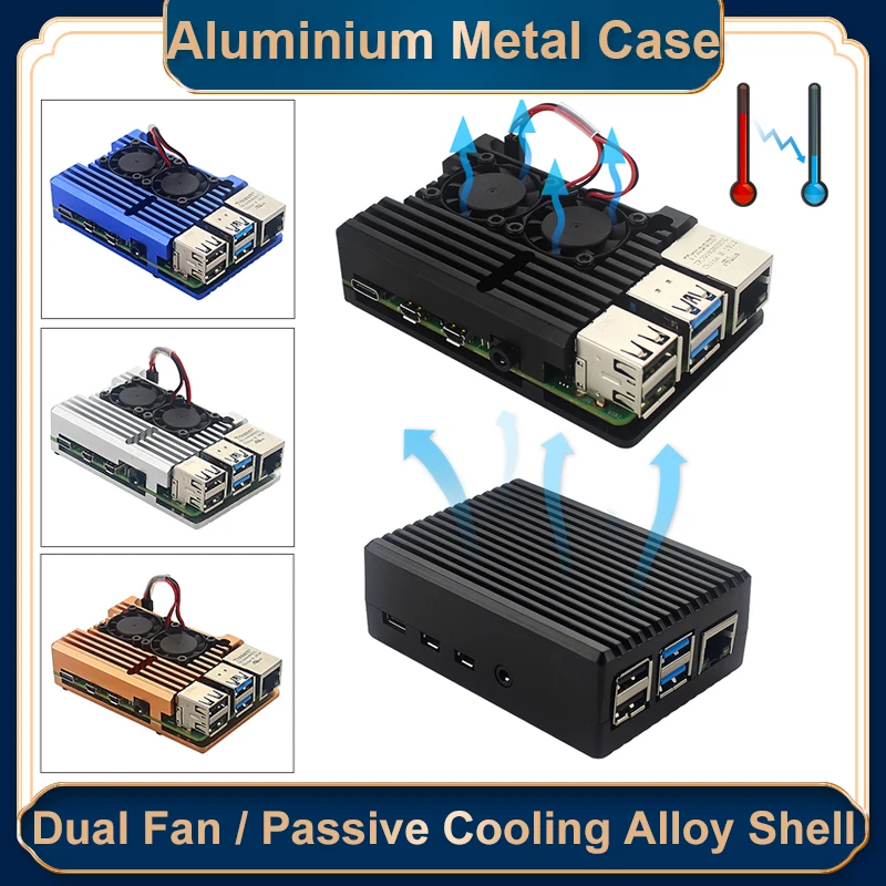 

Raspberry Pi 4 Aluminum Alloy Case Dual Fan / Passive Cooling Heat Sink Armor Heat Dissipation Metal Shell for Raspberry Pi 4B