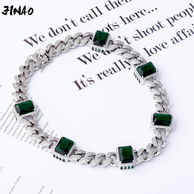 

JINAO 2020 NEW Necklace HIP HOP High Quality Miami Cuban Chain Iced 6 Colors Rectangle AAA+CZ Necklace Women Jewelry For Gift