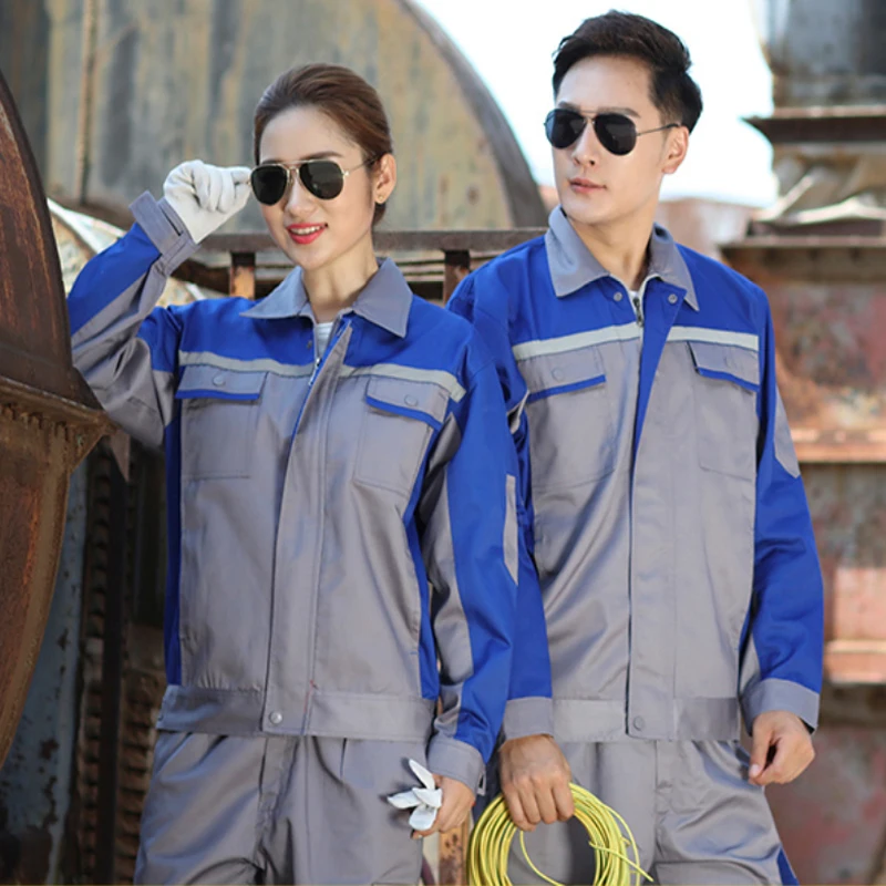 مجموعة ملابس العمل بدلة لحام طويلة الأكمام ملابس العمل مجموعة العمل الميكانيكية مقاومة للاهتراء إصلاح مصنع الهندسة المآزر