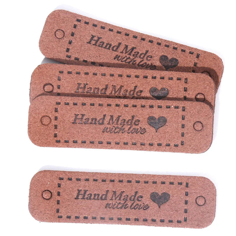 20Pcs Leather Tags Handmade With Love Labels Clothing Tags DIY Crafts Sewing Handmade Label For Hats Bags Shoes Clothes 56*15MM