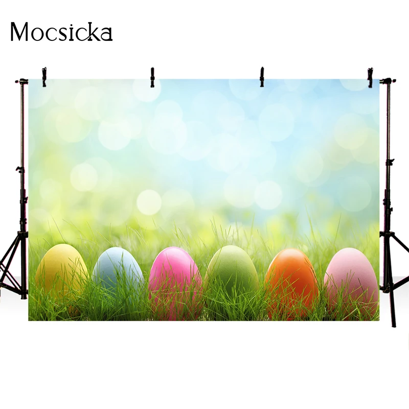 Mocsicka Easter Party Photography Background Sunshine  Eggs Lawn Decoration Props Baby Shower Photo Backdrop Banner