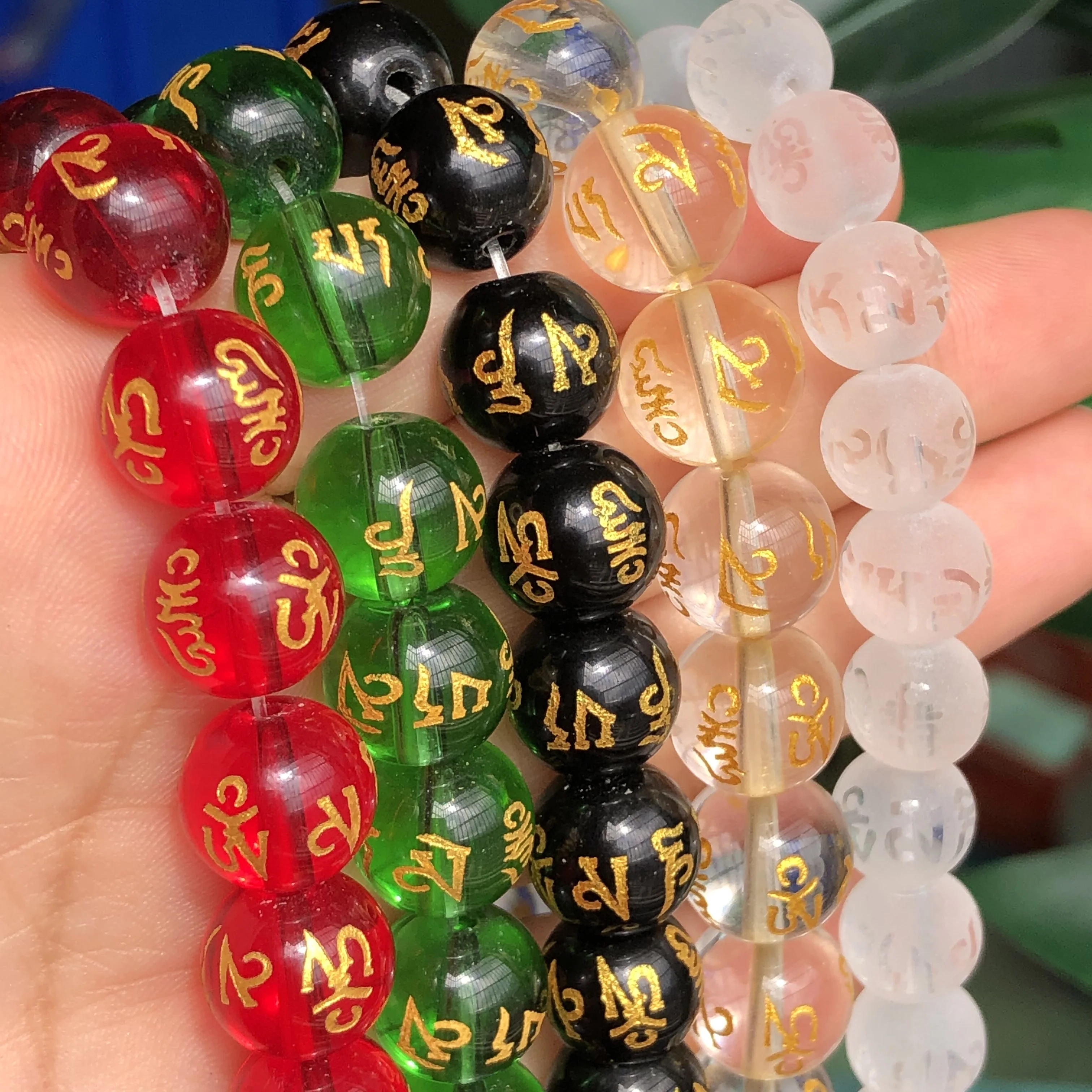 Six Word Mantra Prayer Buddha Beads Natural Agates Clear Crystal Glass Lucky Amulet Beads DIY Charms Bracelet For Jewelry Making