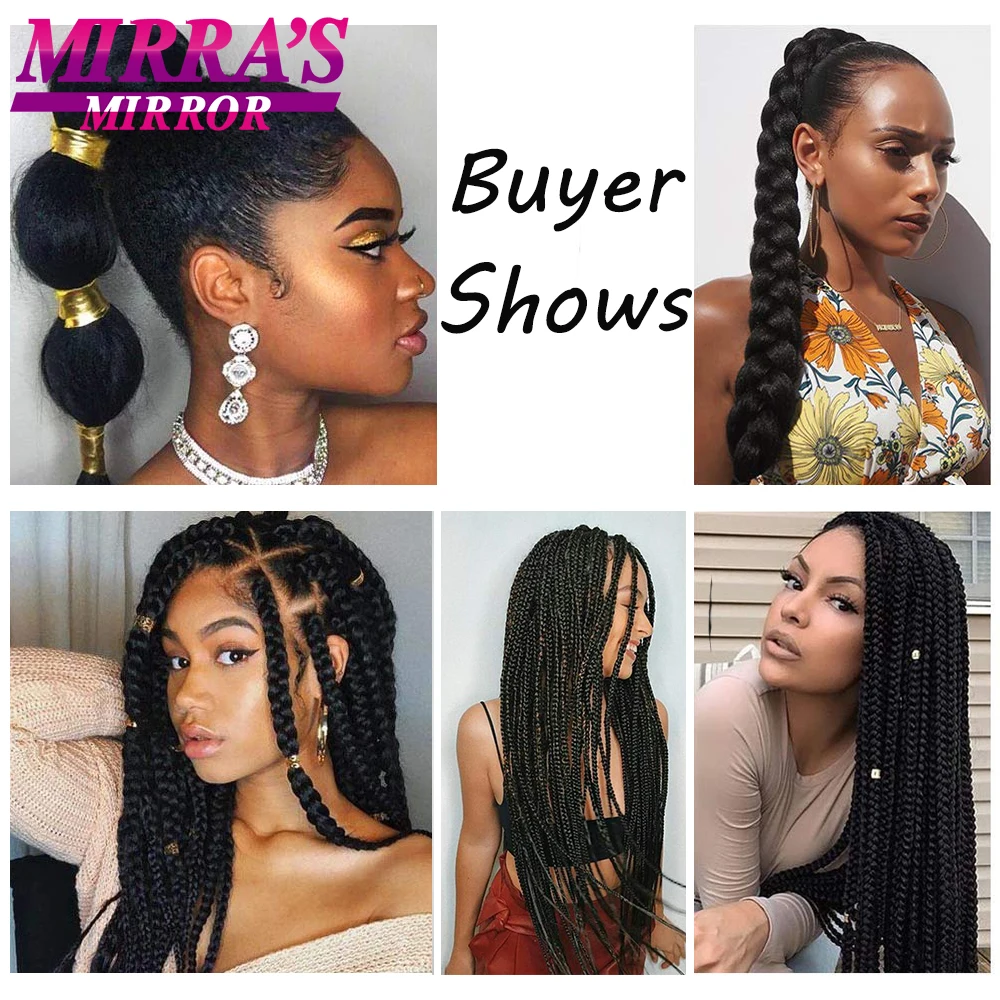 Mirra\'s Mirror Long Jumbo Braids Hair Extensions Afro Synthetic Hair Yaki Braid Straight Pre Stretched Braiding Hair Black Brown