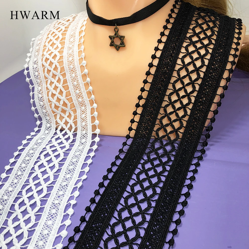 15yard White Black Milk Silk Embroidery Lace Fabric Ribbon 8.5cm Hollowed Out Sewing Trim Unilateral Bar Code Dress Accessories