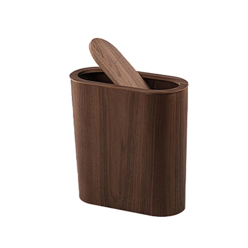 

Wooden Trash Can Household Office Wastebasket Rolling Cover Storage Bucket Elegant Oval Waste Bins EcoFriendly Design