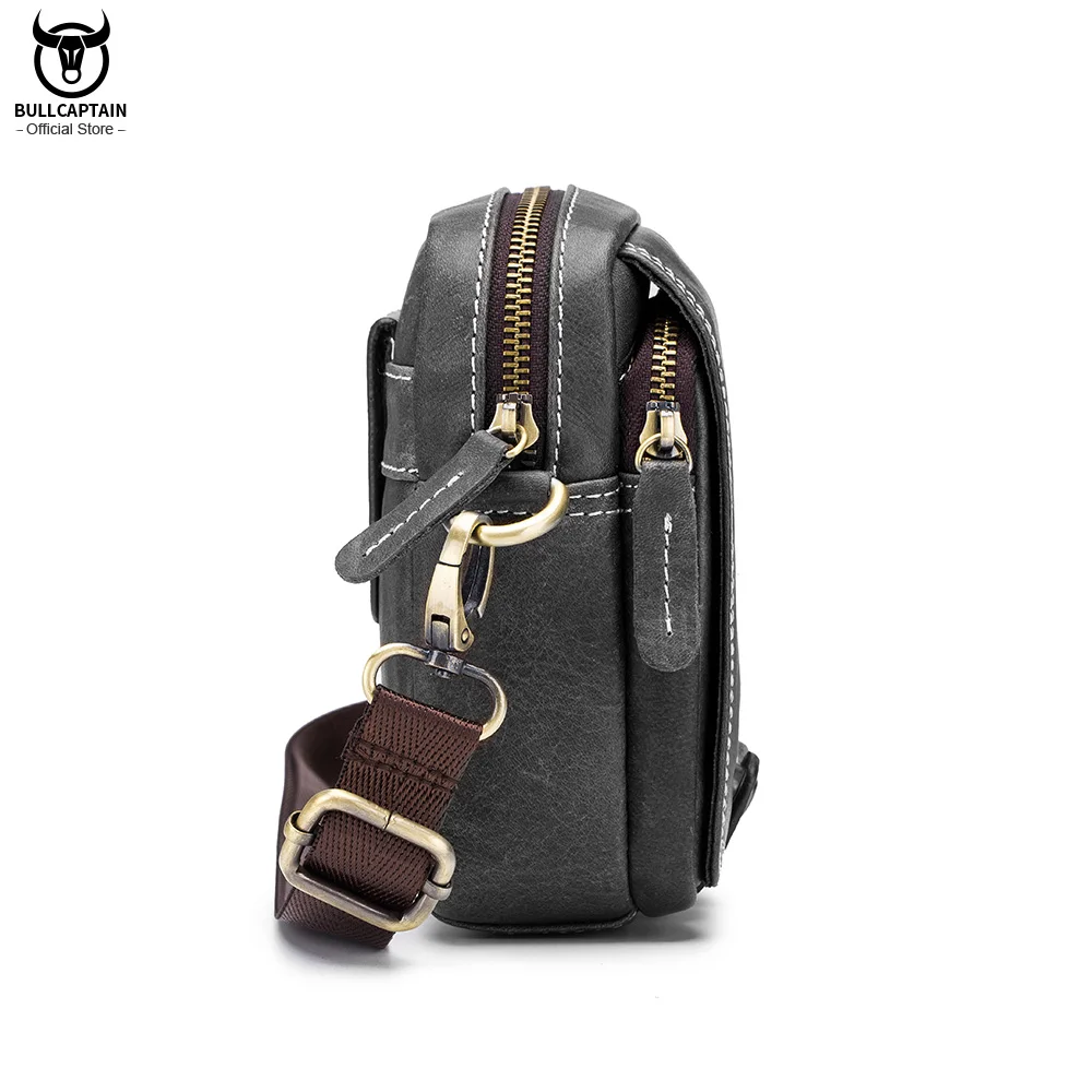 BULLCAPTAIN-bandolera informal para hombre, bolso de hombro de cuero con bolsillo y cremallera lisa, YKK Premium