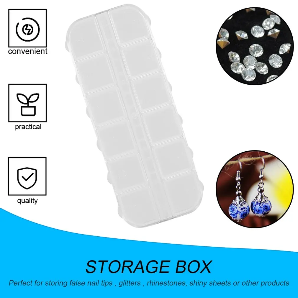 Transparent 12 Grids Plastic Storage Case Box Multi-Function Organizer Holder For Jewelry Pill Nail Art Drug Ring