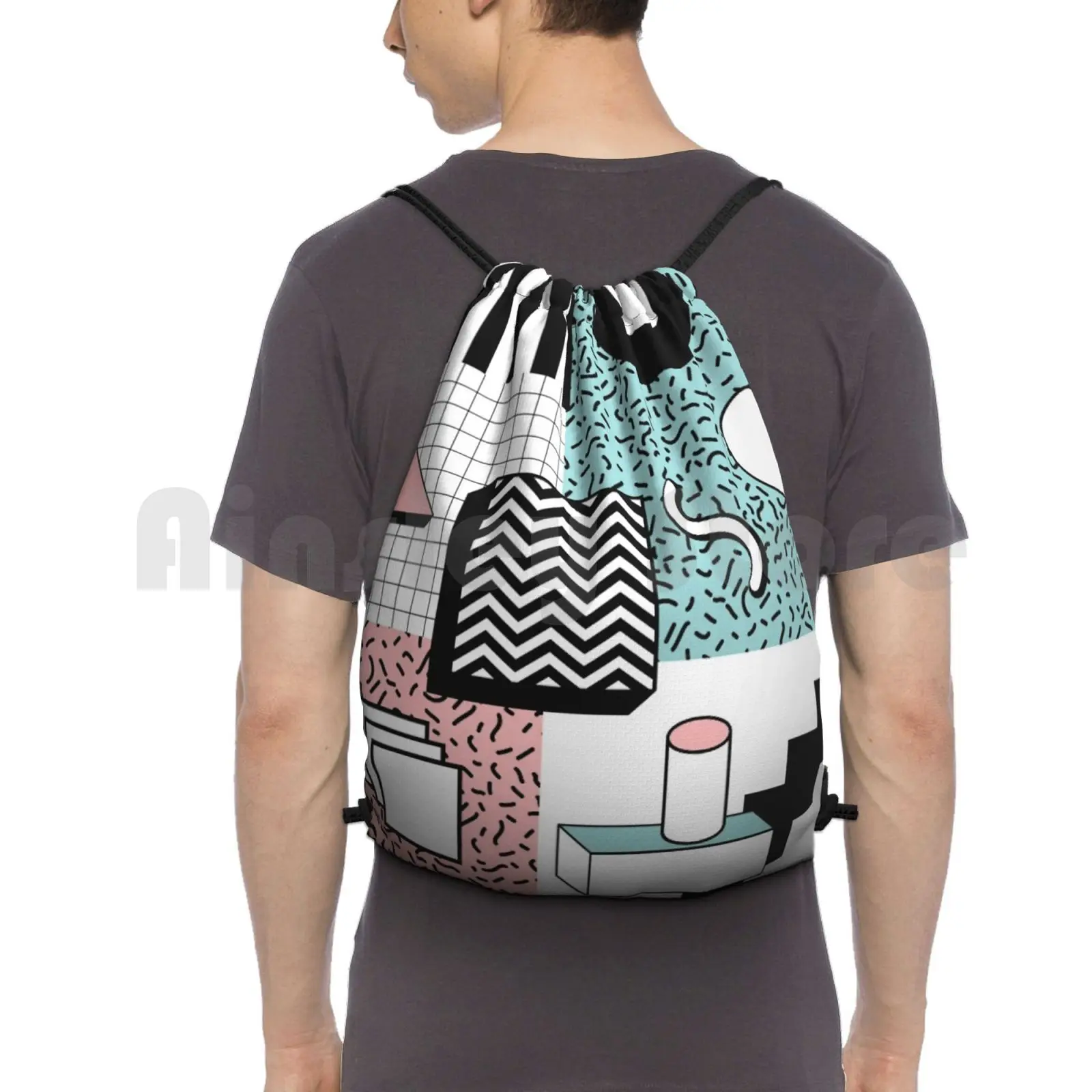 

Abstract Pastel 80S Pop Art Retro Pattern Backpack Drawstring Bag Riding Climbing Gym Bag Retro 80S Eighties 90S Nineties
