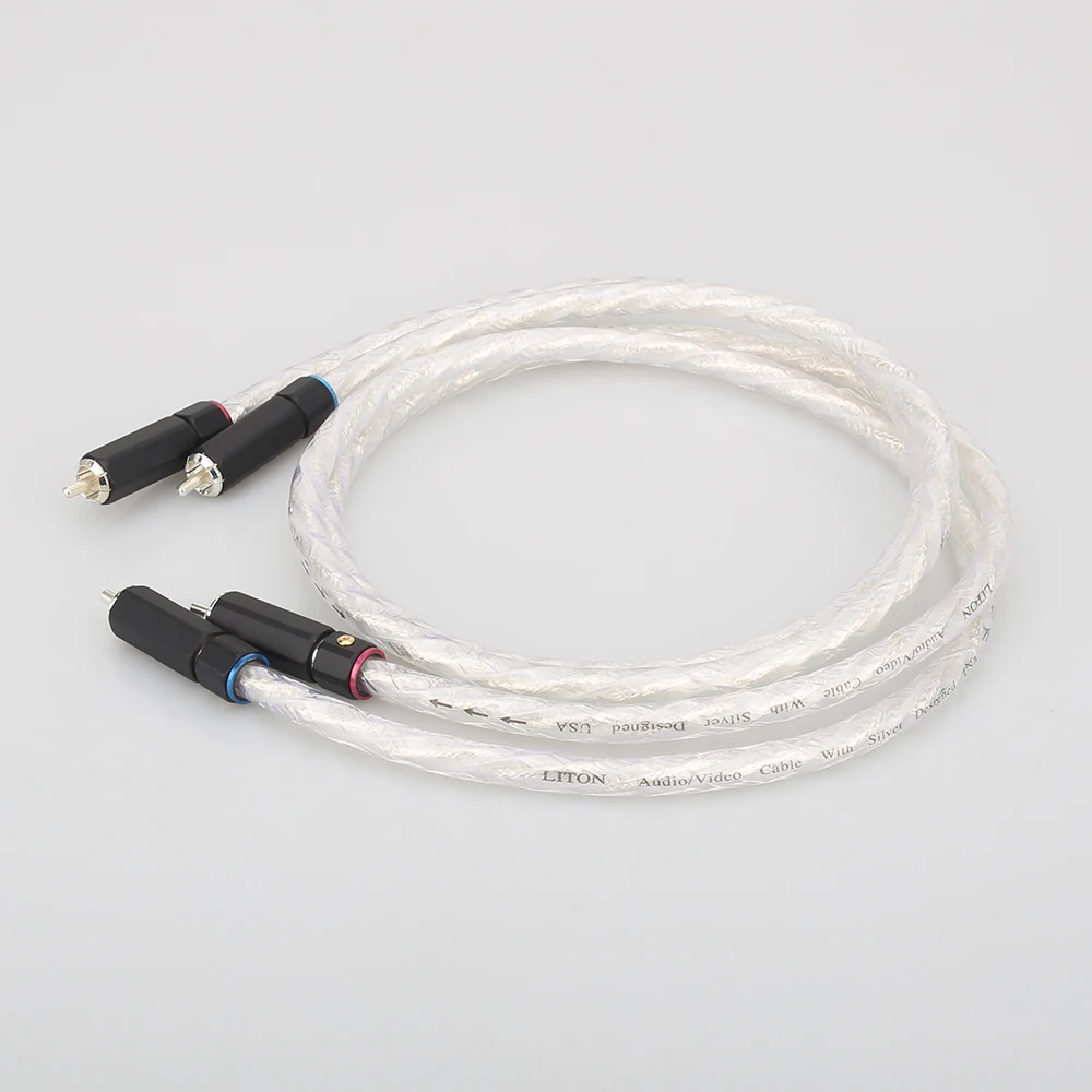 Hifiオーディオrcaプラグオーディオケーブルlitonシルバーメッキデュアルフィルターリングフィーバーオーディオ信号ケーブルrca-rca