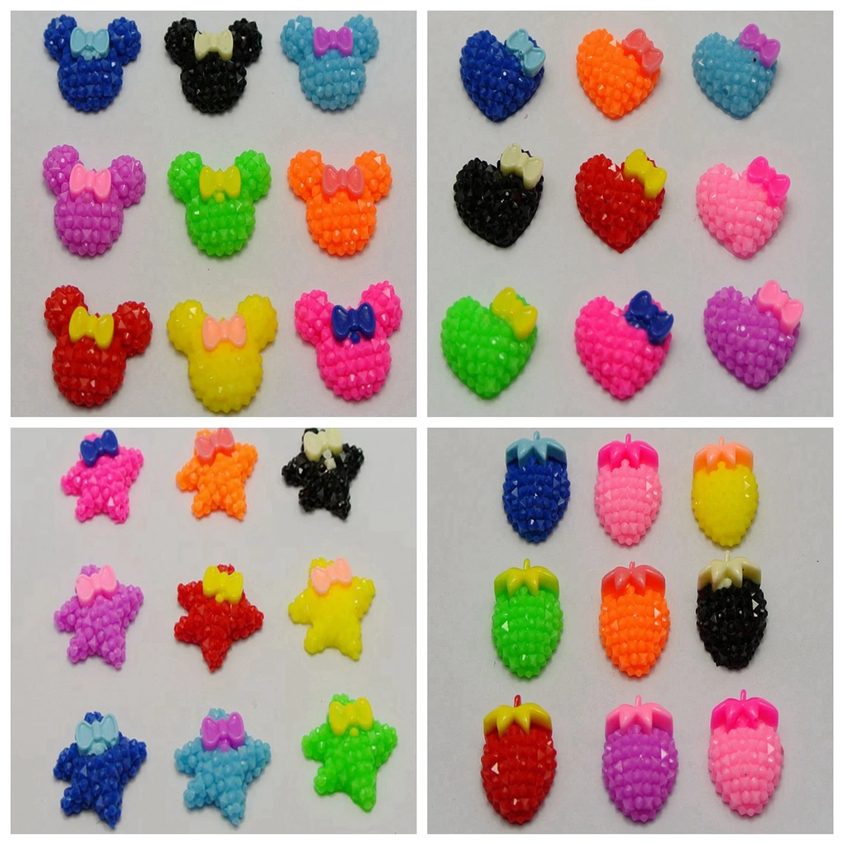 50 Mixed Color Flatback Resin Dotted Rhinestone Cabochon with Bows Various Shape