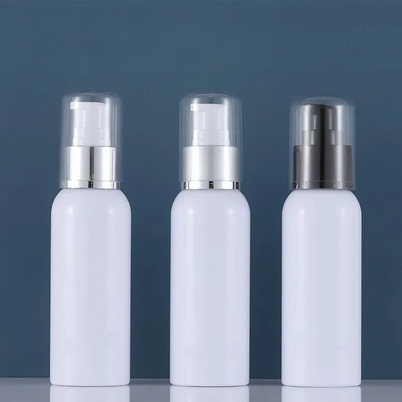 

100ml clear/white plastic PET bottle silver black pump for lotion/emulsion/foundation/serum liquid skin care packing