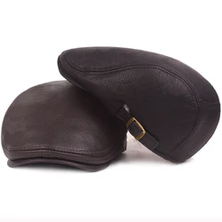 HT2792 Berets Autumn Winter Cap Hats for Men High Quality Leather Hat Male   Flat Cap Artist Painter Hat Men Beret Cap