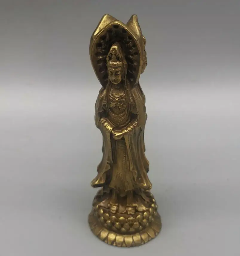 China brass archaize Three-faced Guanyin Buddha small crafts statue