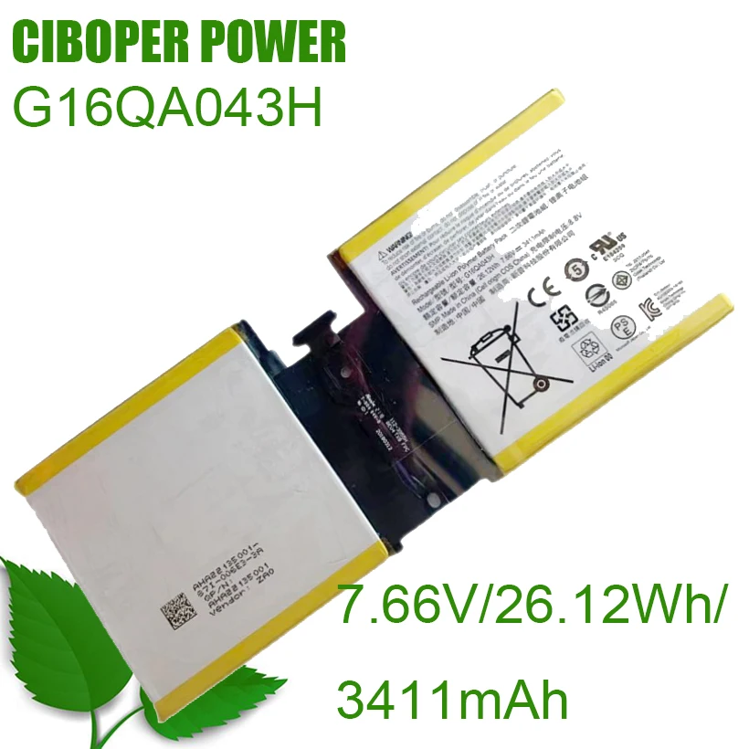 

CP Tablet Battery G16QA043H 7.66V/26.12WH/3411mAh For Surface Go 1824 4415Y Tablet PC 2ICP4/76/76