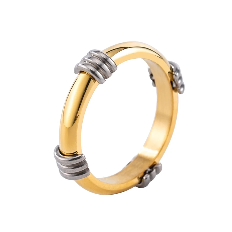 European Fashion Jewelry Ring Vacuum Plating 18K Gold Gloss Stainless Steel Neutral Round Rings