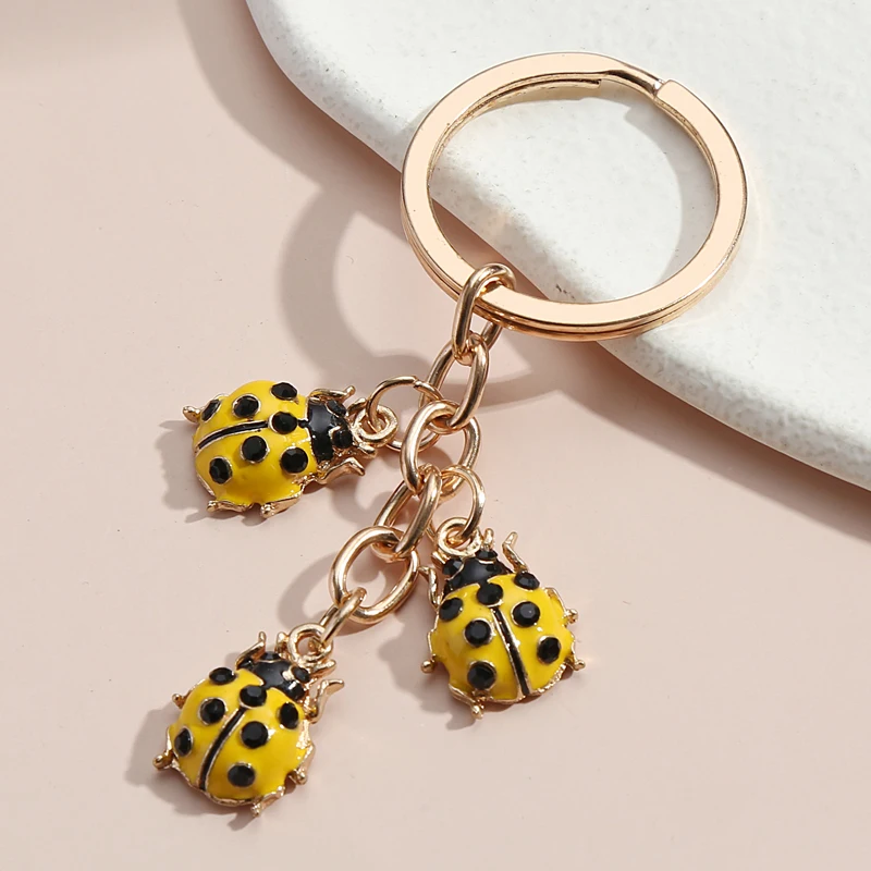 Lovely Ladybird Keychain 2 Colors Lady beetle Key Ring Insect Key Chains Animal Gift For Women Men Car Keys DIY Handmade Jewelry