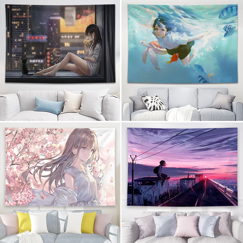 Kawaii Home Decor Wall Hanging Tapestry Anime Girl Tapestry Wall Bedroom Background Decor Cute Fashion Lady Tapestries Gobelin