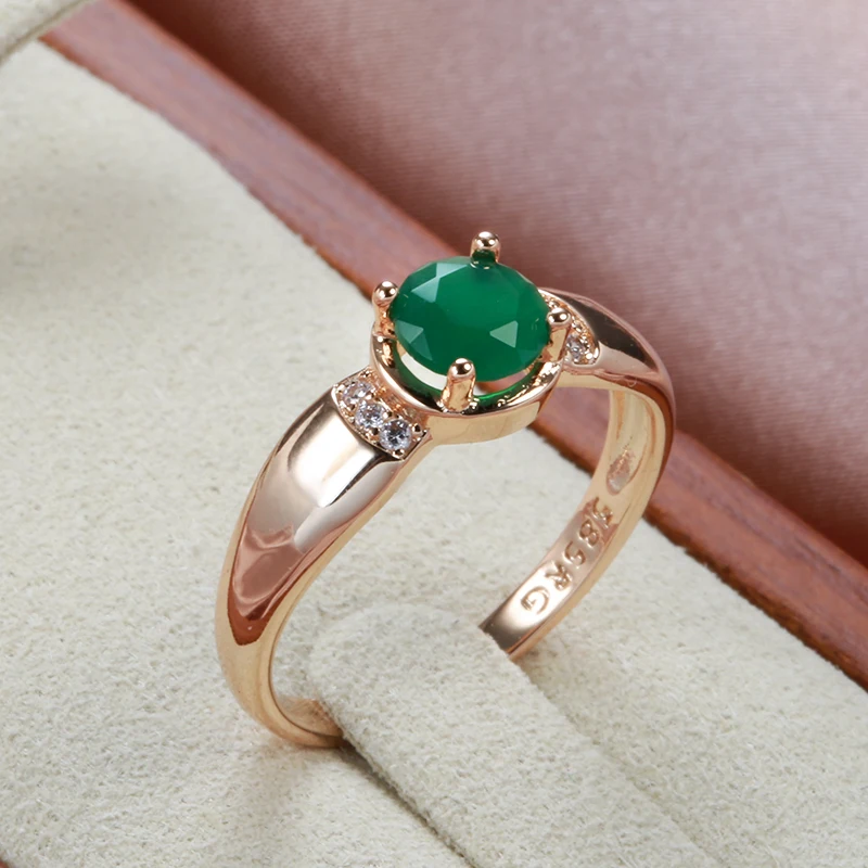 Kinel New Emerald Round Cut Natural Zircon Earrings Ring Sets for Women 585 Rose Gold Clip Earring Party Fashion Jewelry Sets