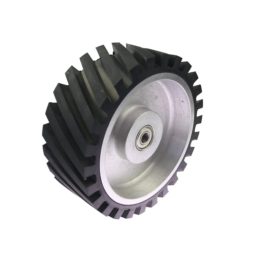 200*75mm Serrated Rubber Contact Wheel Dynamically Balanced Belt Grinder Backstand Idler Wheel